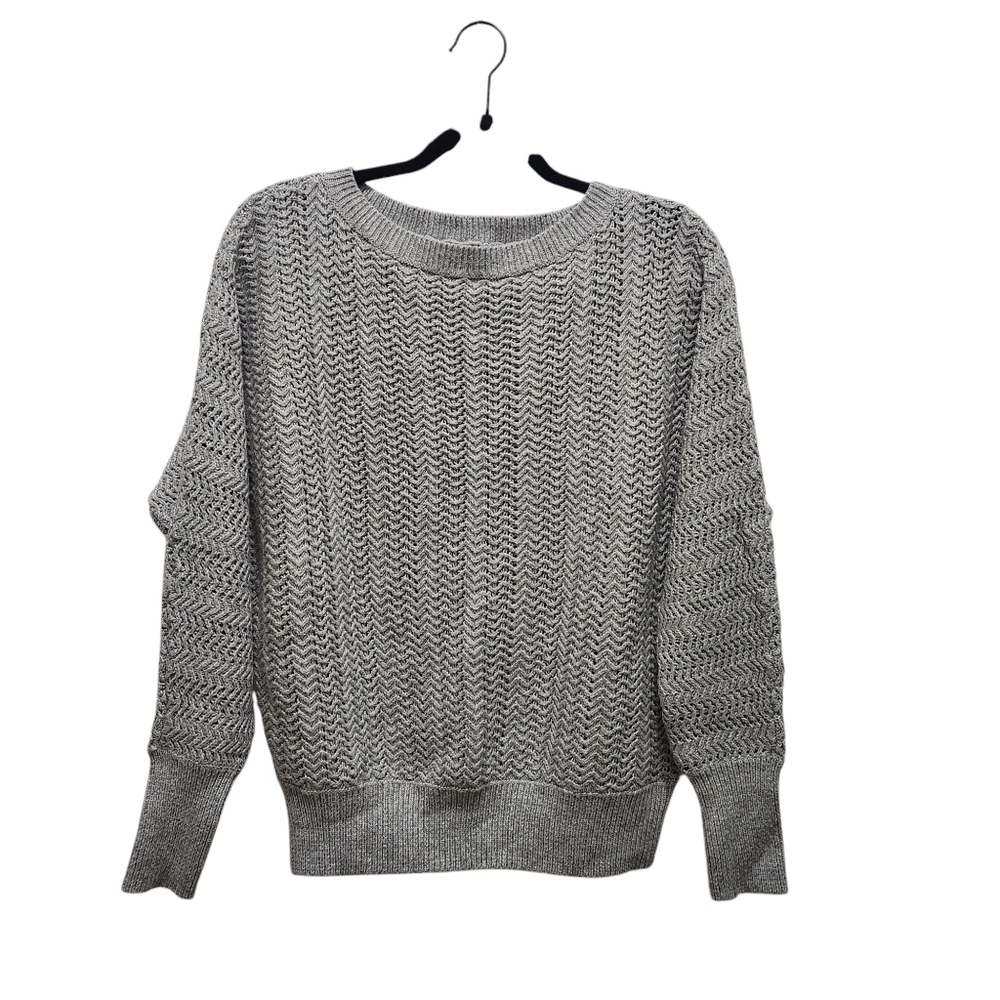 Nicole Miller Gray Crocheted Knit Women's Sweater Size S Boho Shabby Chic Classi